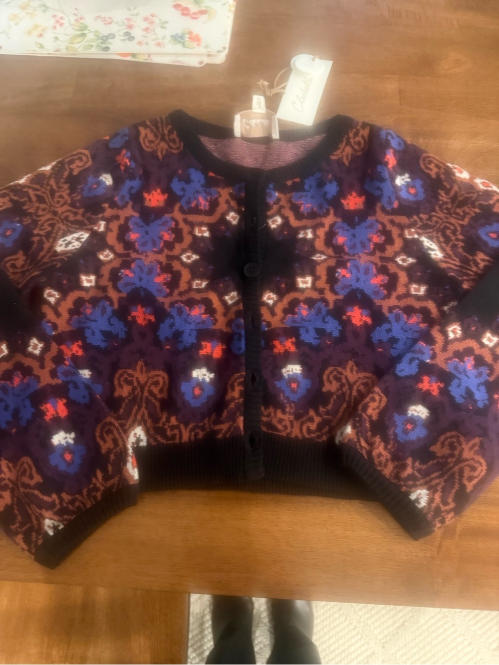 Cleobella Purple and Brown Floral Cropped Cardigan
